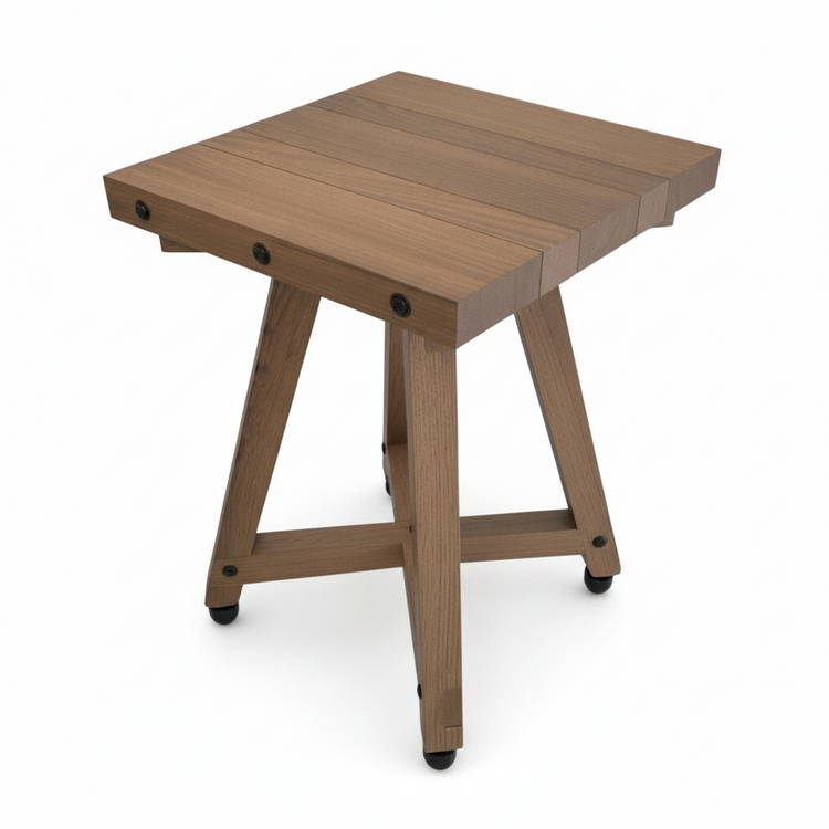 Thermally Modified Red Oak End Table, Outdoor/Indoor, Weather Resistant, Auto Levelers, 15" W x 14.5" L x 24.75" H